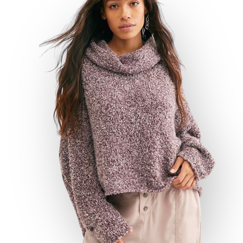 FREE PEOPLE BFF‎ Sweater Multi Color Pink Purple size XS Cropped Cowl Neck Woman